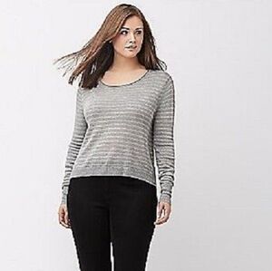 Lane Bryant Sweater Womens 22 24 Gray Silver Metallic Cropped Stripe Soft Cozy
